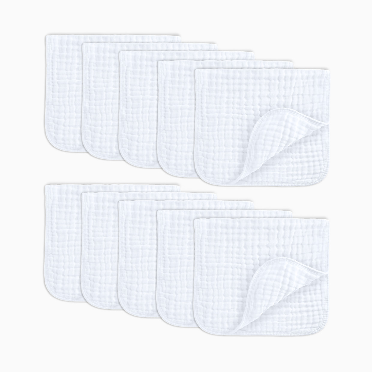 Comfy Cubs 6-Layer Muslin Burp Cloths Set - White, 10.