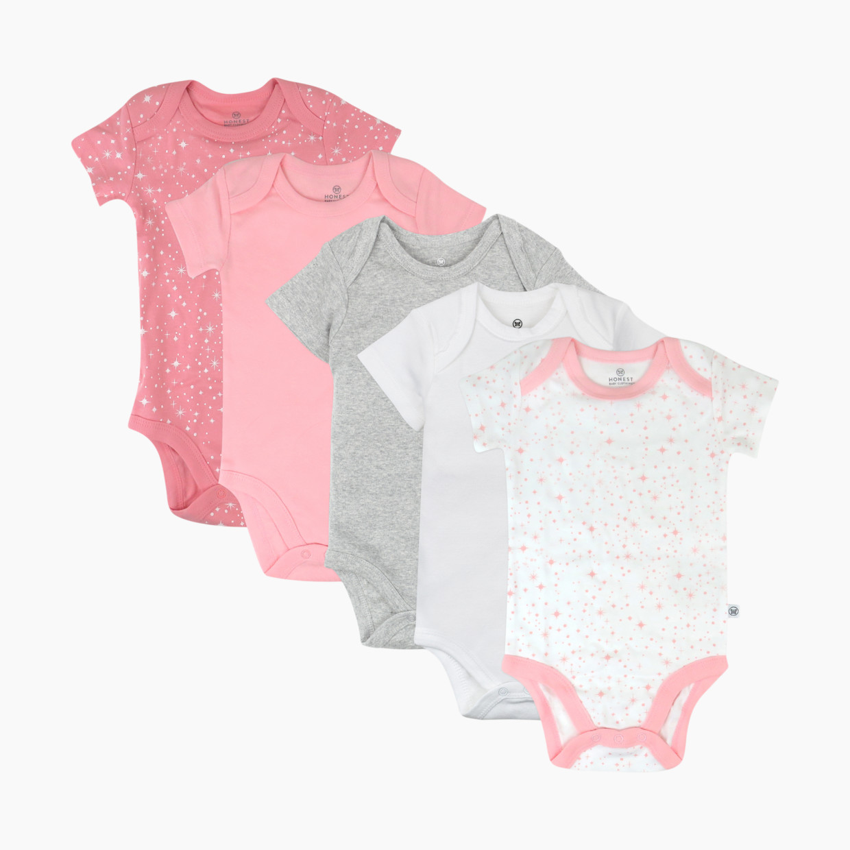 Honest Baby Clothing 5-Pack Organic Cotton Short Sleeve Bodysuit - Twinkle Star Pink, 0-3 M, 5.