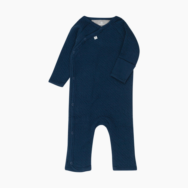 Honest Baby Clothing Organic Cotton Matelasse Side Snap Coverall - Navy, 6-9 M.