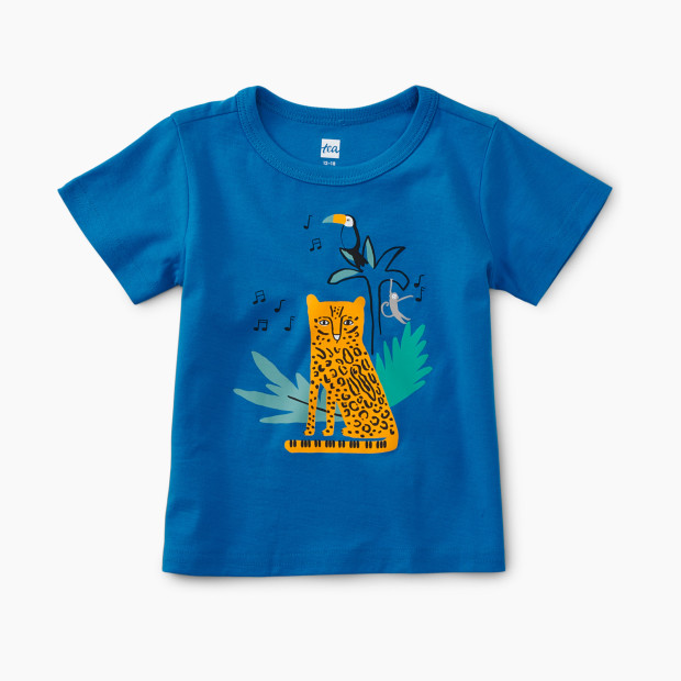 Tea Collection Ocelot Graphic Tee - Blue Aster, 3-6 Months.