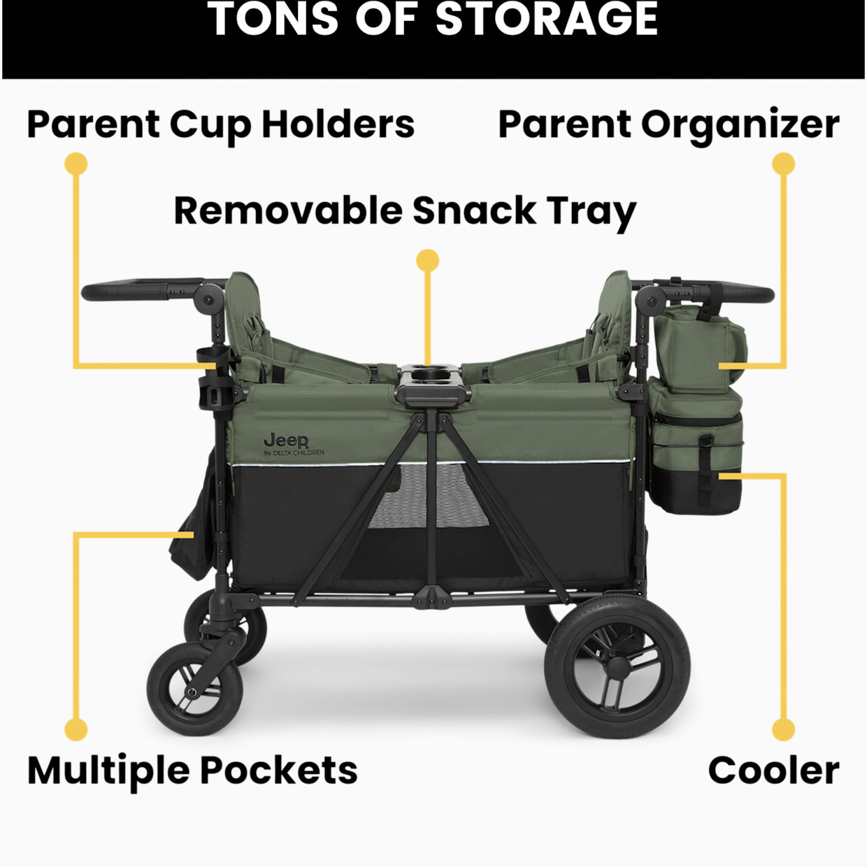 Delta Children Jeep Wrangler Deluxe 4 Seater Stroller Wagon - Black/Green.