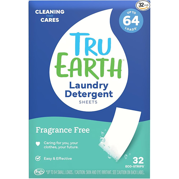 Tru Earth Hypoallergenic, Laundry Detergent Sheets/Eco-Strips for Sensitive Skin, 32 Count (Up to 64 Loads).