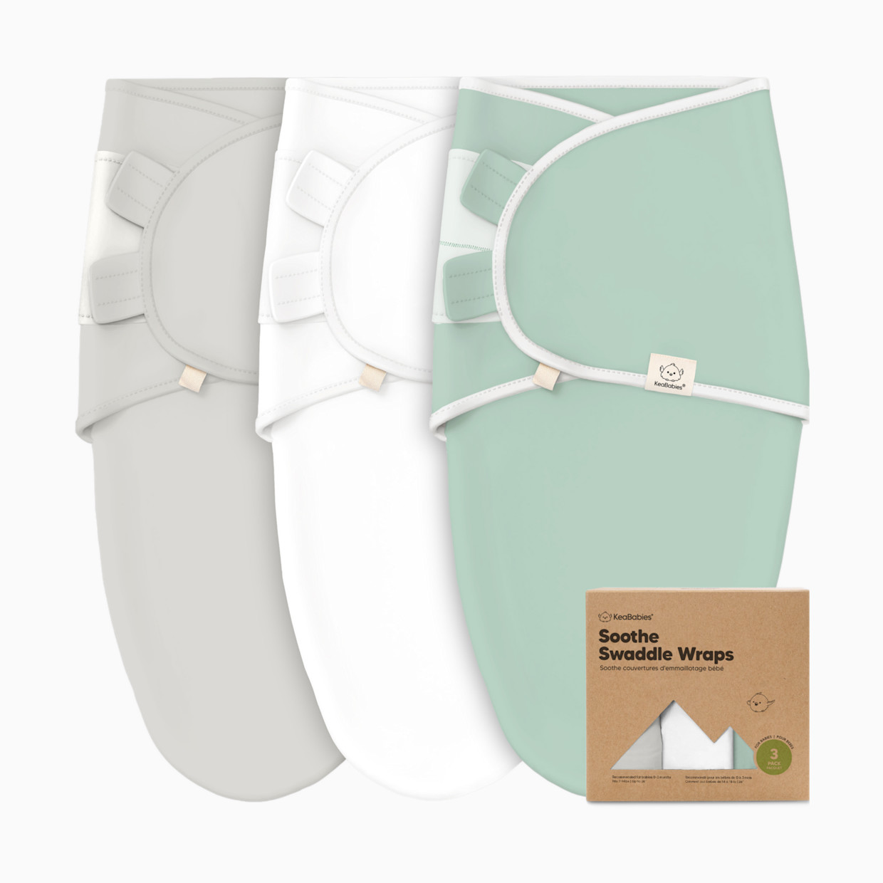 KeaBabies Soothe Swaddle Wraps (3 Pack) - Sage, One Size, 3.