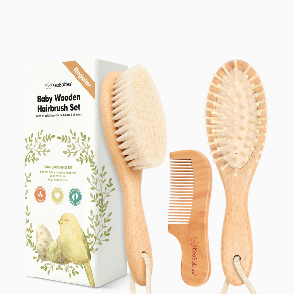 KeaBabies Baby Hairbrush Set - Walnut.