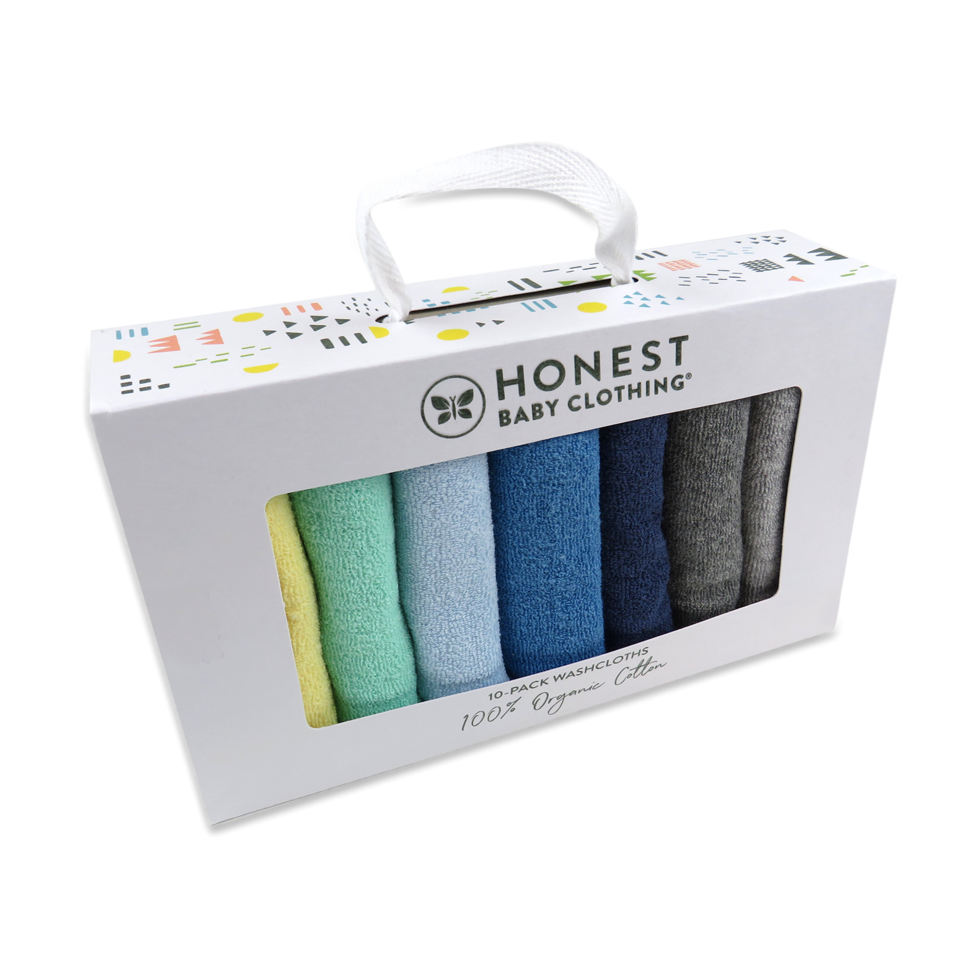 Honest Baby Clothing 10-Pack Organic Cotton Baby Terry Wash Cloths - Rainbow Blues, Os.