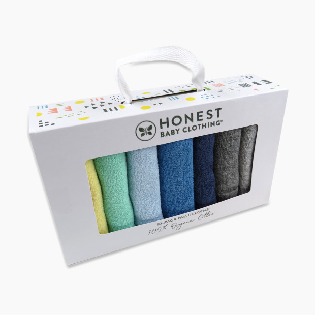 Honest Baby Clothing 10-Pack Organic Cotton Baby Terry Wash Cloths - Rainbow Blues, Os.