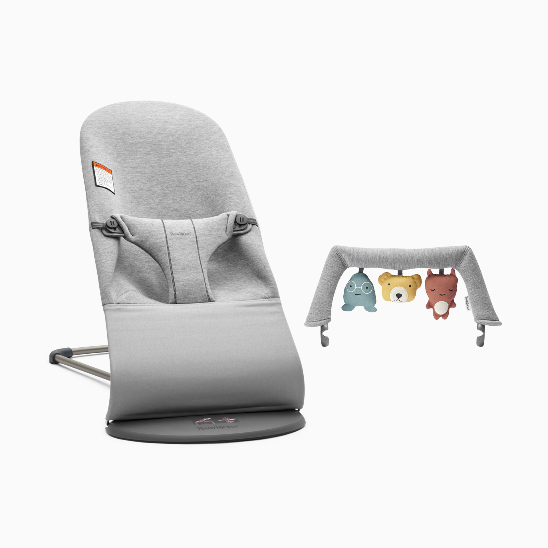 BabyBjörn Bouncer Bliss and Toy Bar Bundle - Light Gray/Soft Toy