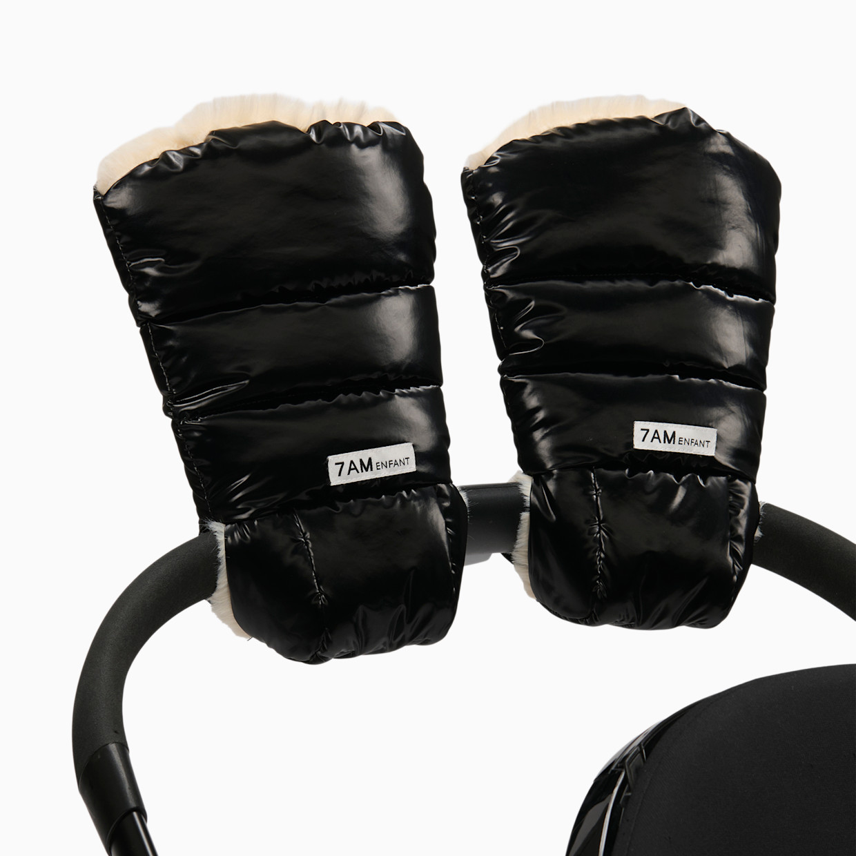 7AM Enfant Warmmuffs - Black Liquid Shine/Arctic White Faux Fur.