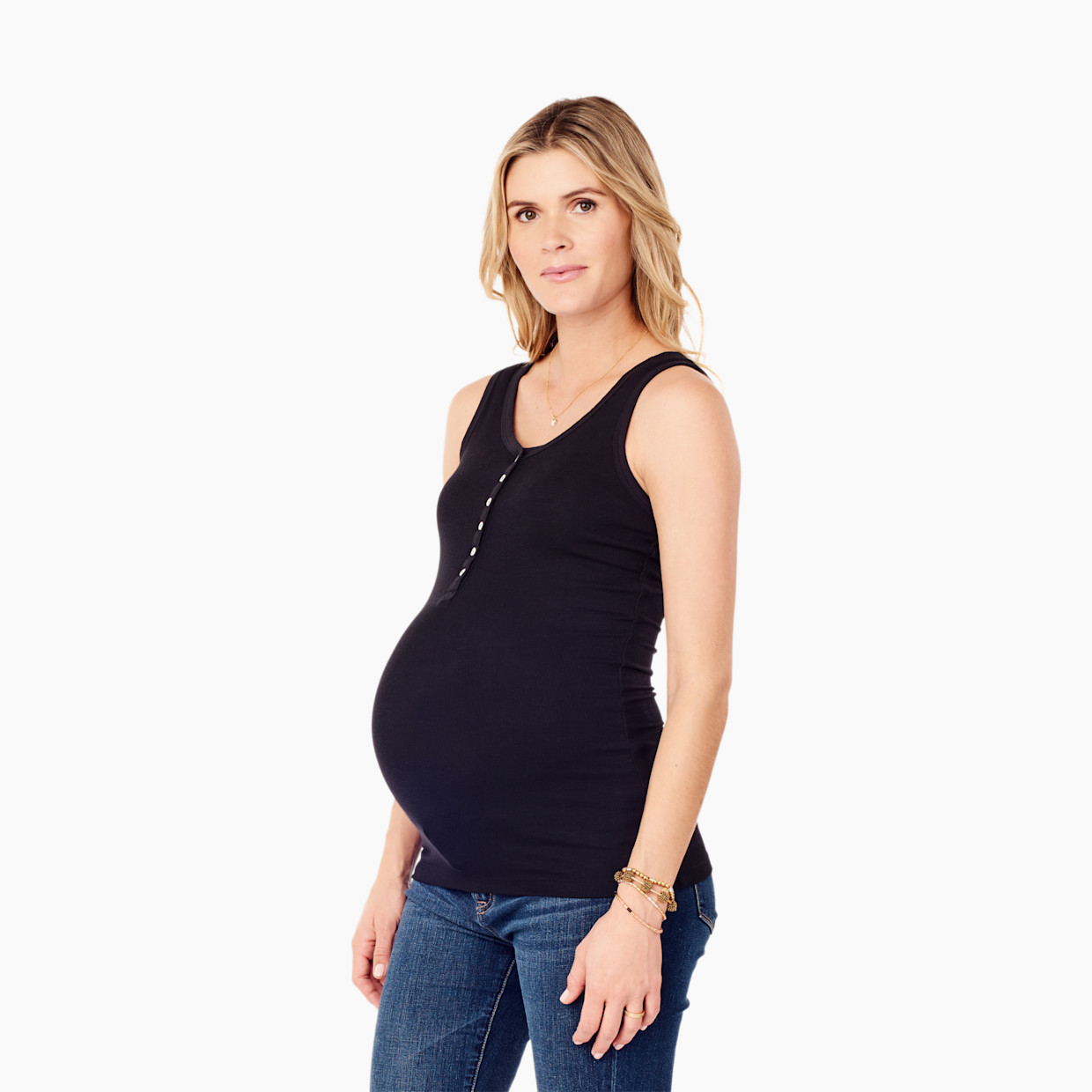 Ingrid and Isabel Henley Rib Nursing Tank - Jet Black, Xs.