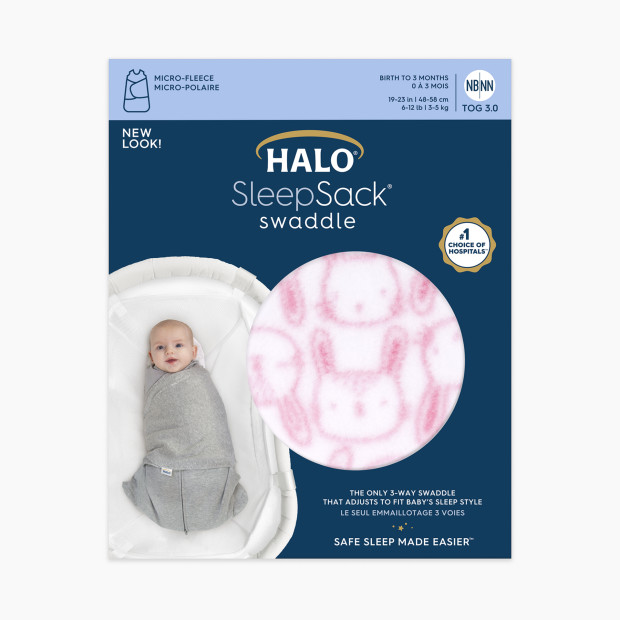 Halo SleepSack Swaddle Micro Fleece - Pink Bunnies, Newborn.