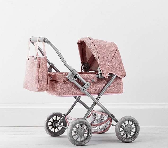 Pottery Barn Kids Pink Glitter Mini Pram Doll Stroller.