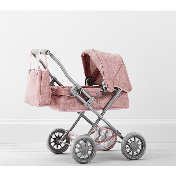 Pottery Barn Kids Pink Glitter Mini Pram Doll Stroller.