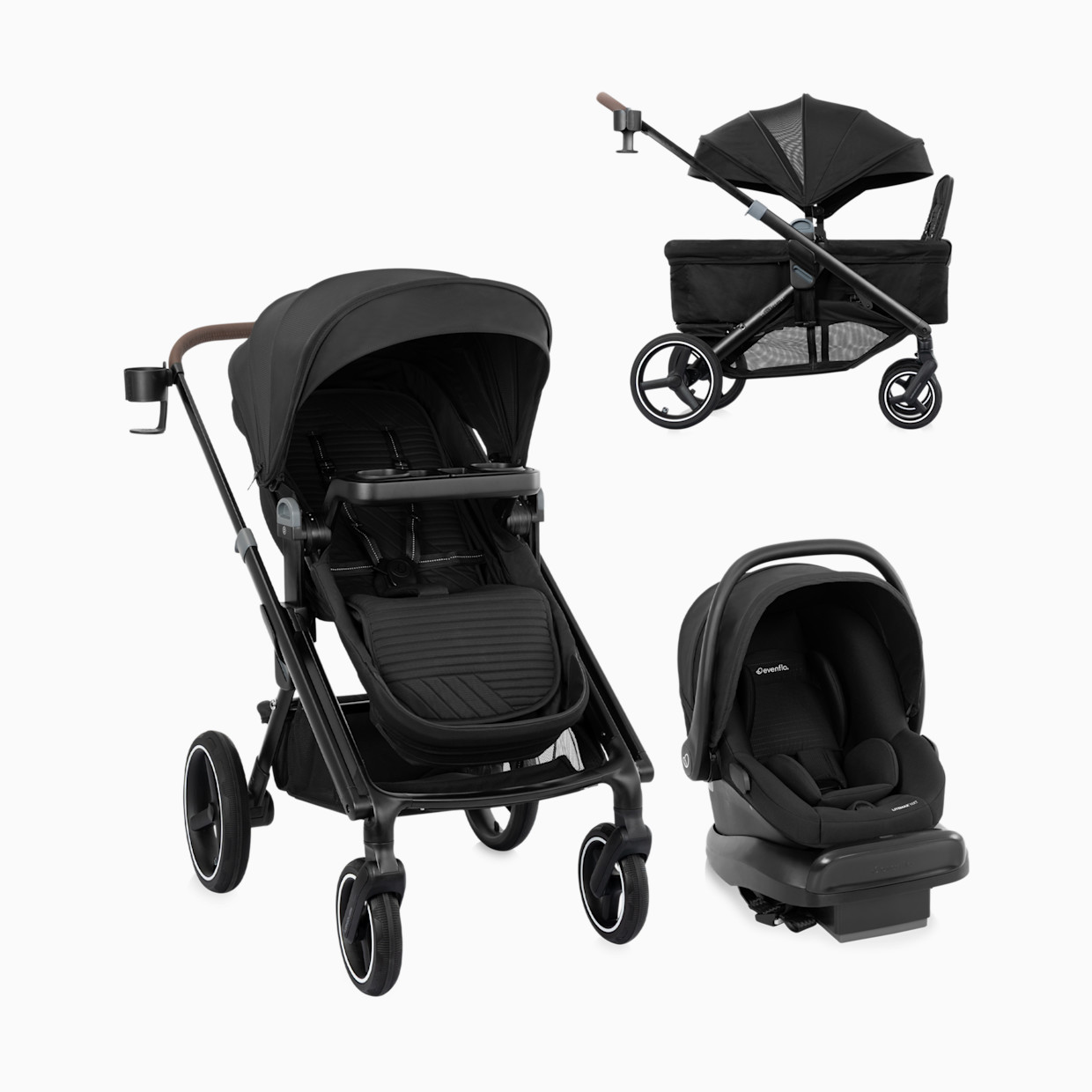 Evenflo Transformer Stroller to Wagon Travel System featuring LiteMax NXT Infant Car Seat - Pitch Black.