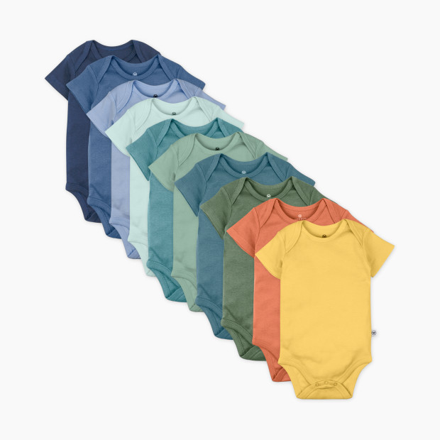 Honest Baby Clothing 10-Pack Organic Cotton Short Sleeve Bodysuits - Rainbow Gems Blues, 3-6 M, 10.