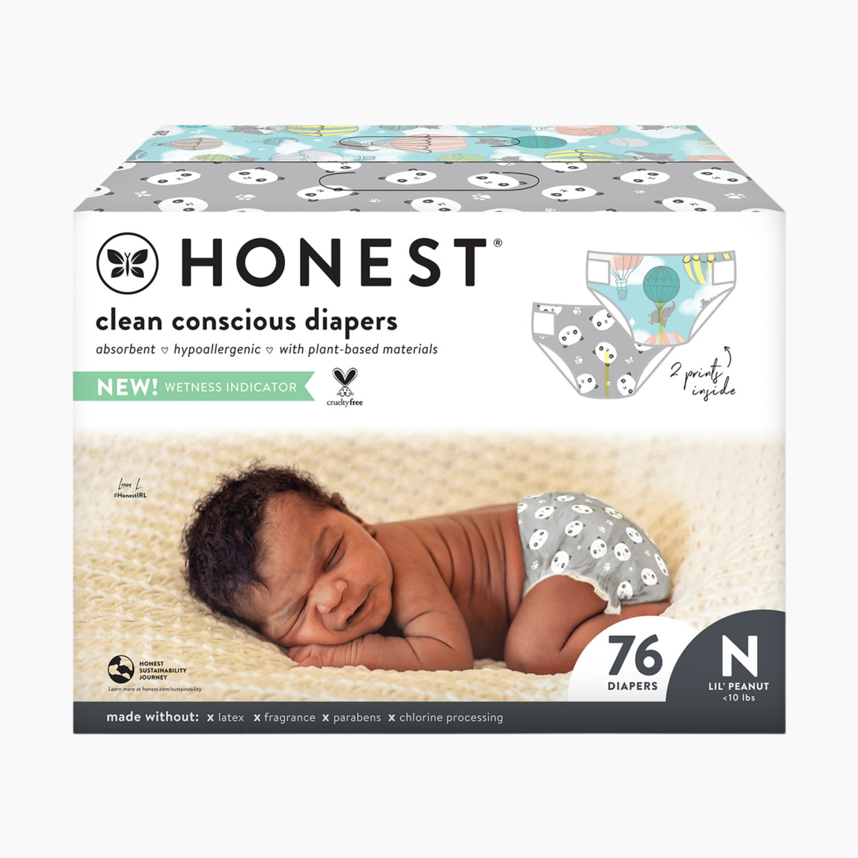 The Honest Company Club Box Diapers - Above It All + Pandas, Newborn, 76 Count.