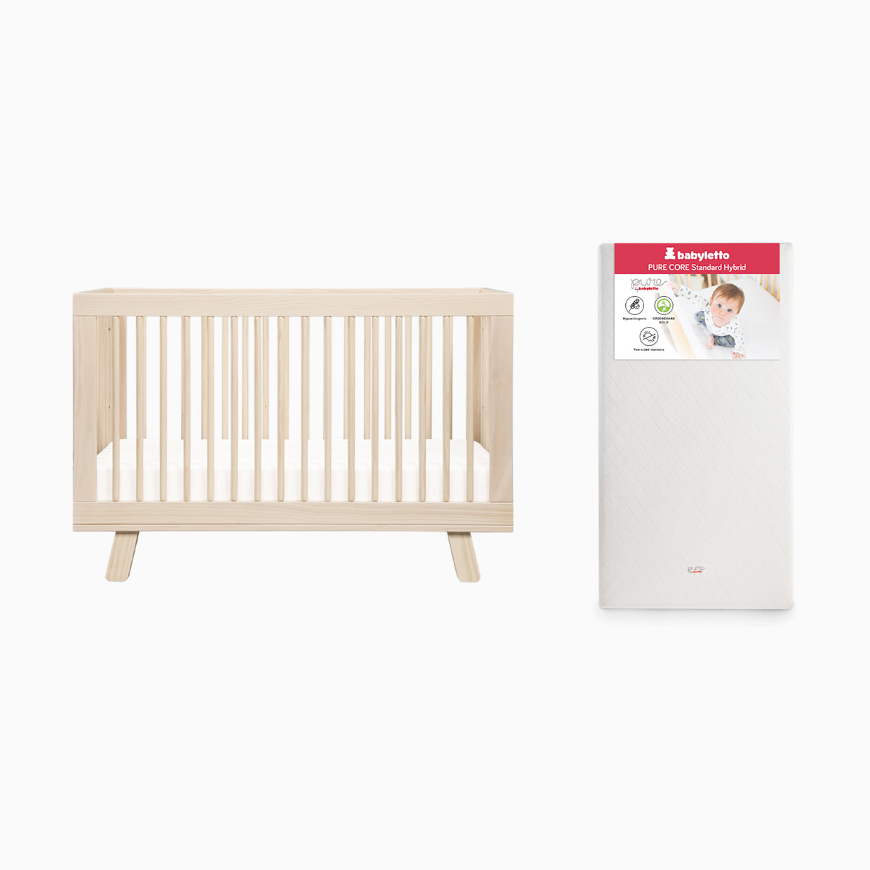 babyletto Hudson Crib & Pure Core Mattress Bundle - Washed Natural.