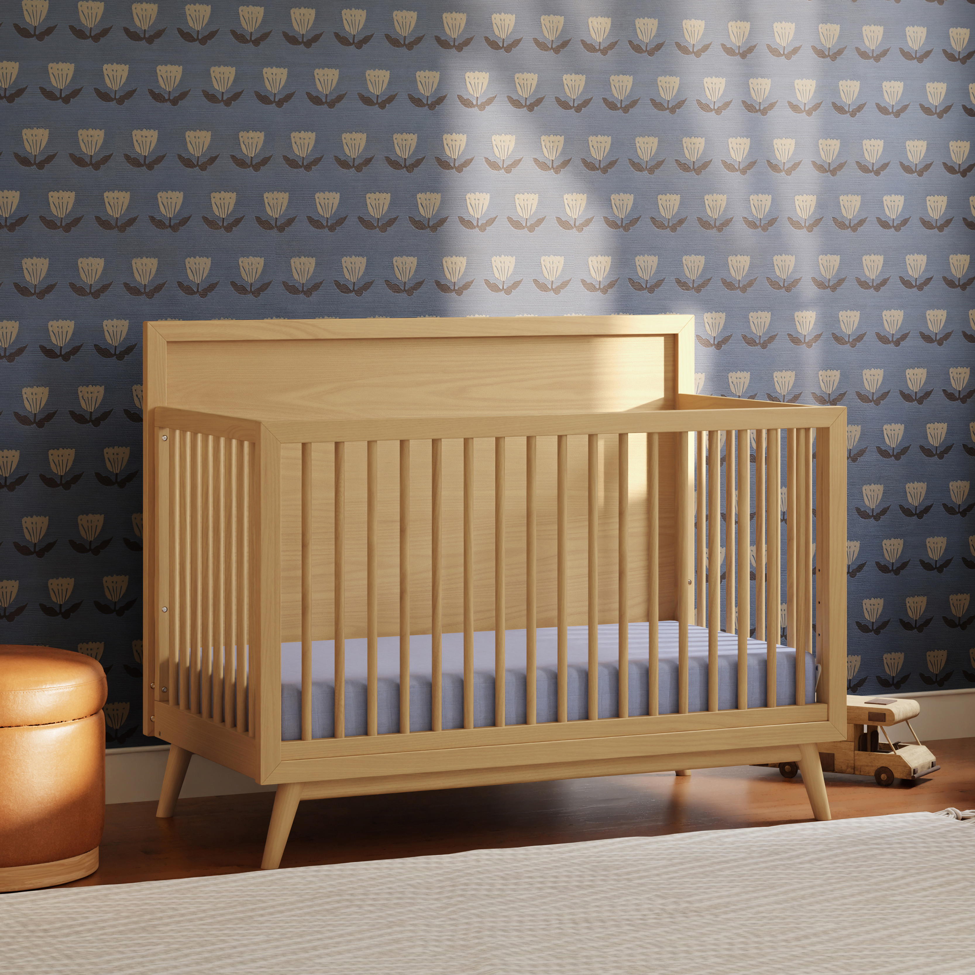 babyletto Palma 4-in-1 Convertible Crib with Toddler Bed Conversion Kit - Honey.