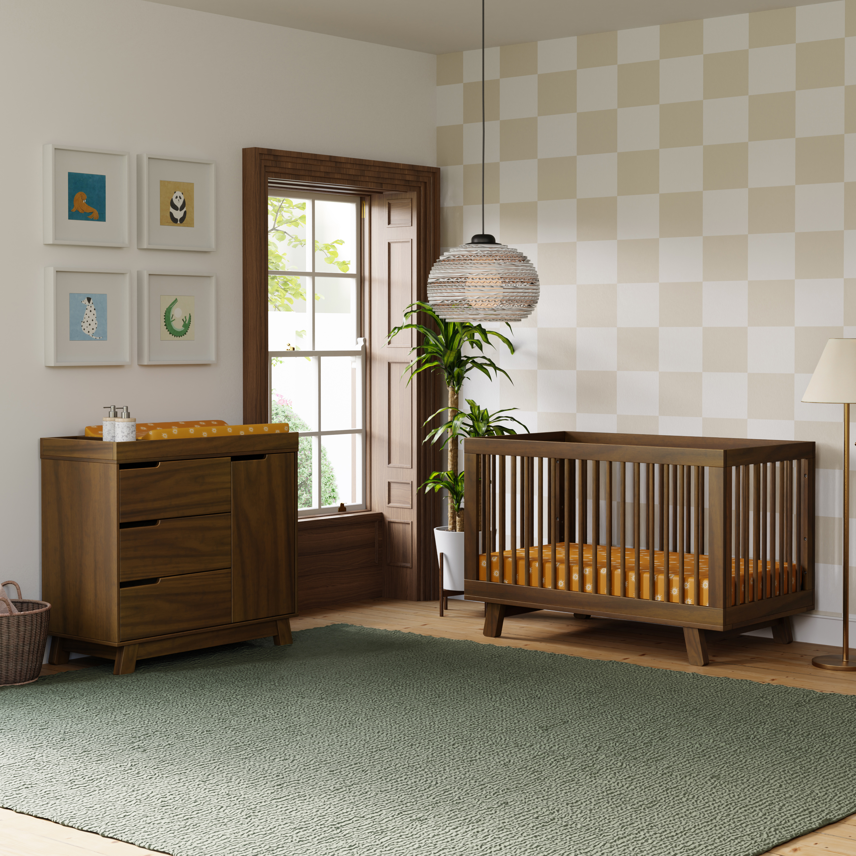 babyletto Hudson 3-in-1 Convertible Crib with Toddler Bed Conversion Kit - Natural Walnut.