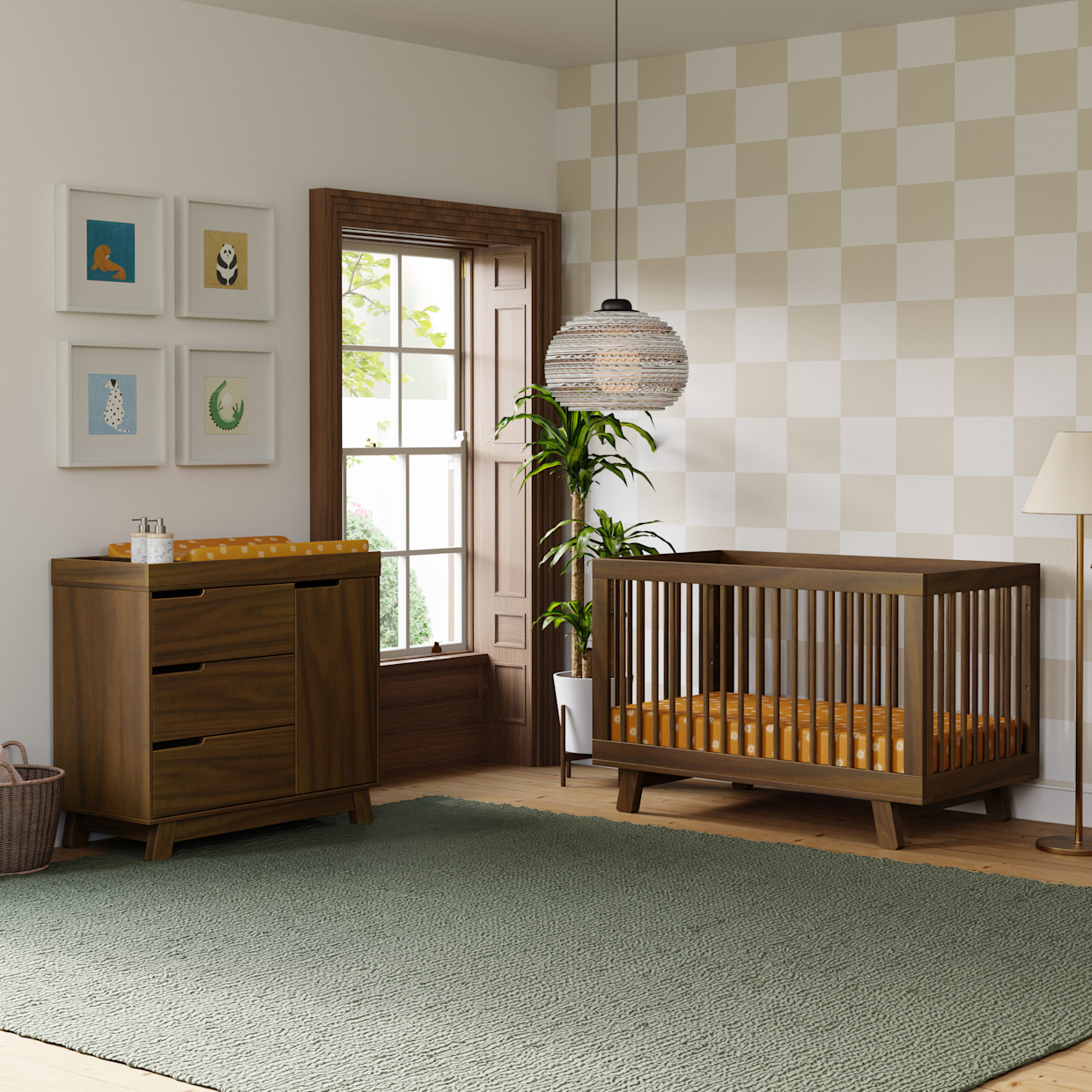 babyletto Hudson 3-in-1 Convertible Crib with Toddler Bed Conversion Kit - Natural Walnut.