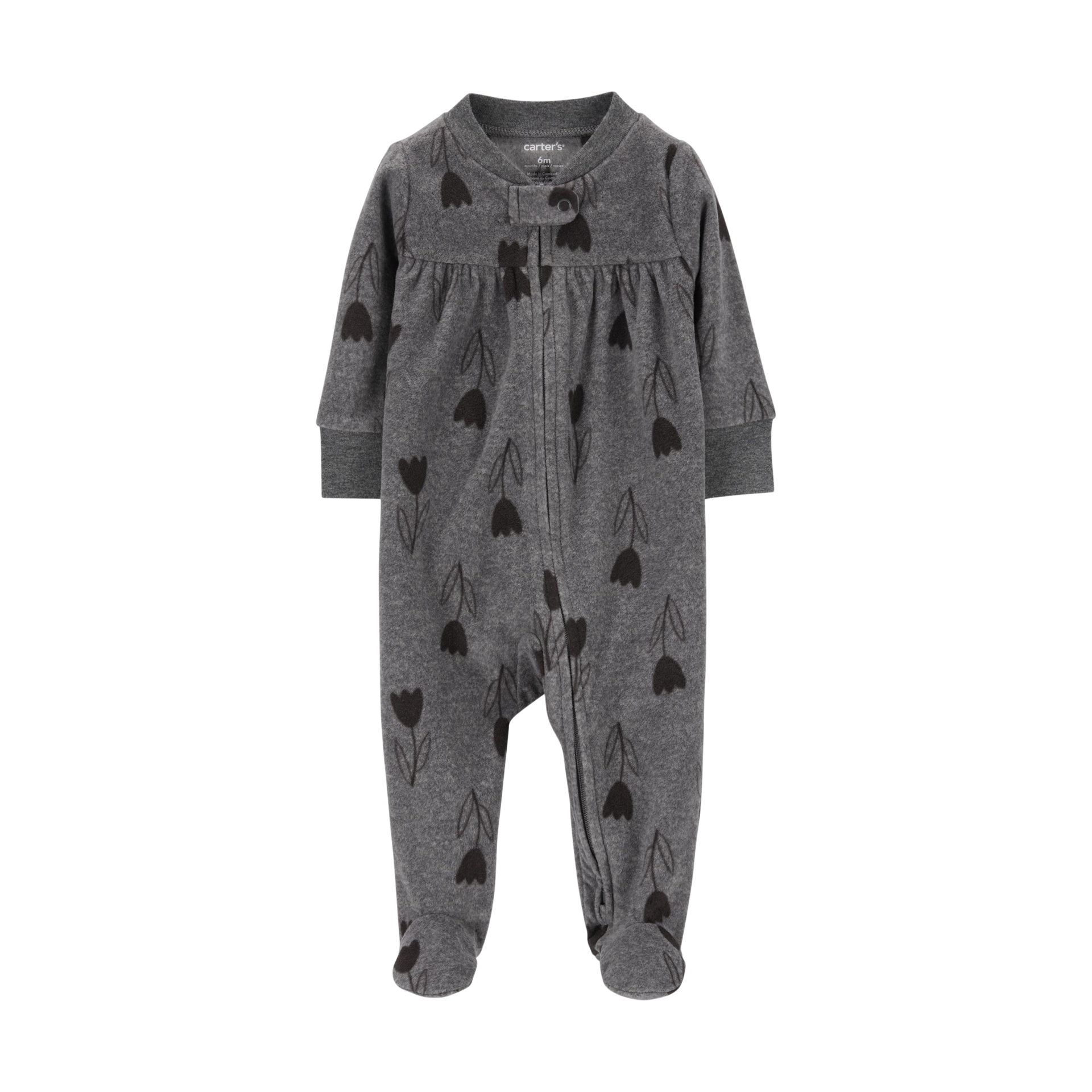 Carter's 2-Way Zip Fleece Sleep & Play Pajamas - Gray, 0-3 M.