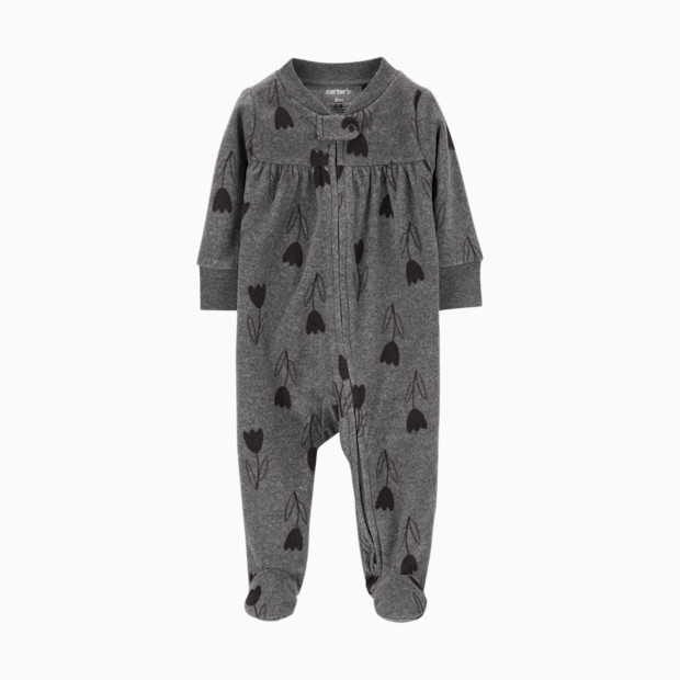 Carter's 2-Way Zip Fleece Sleep & Play Pajamas - Gray, 0-3 M.
