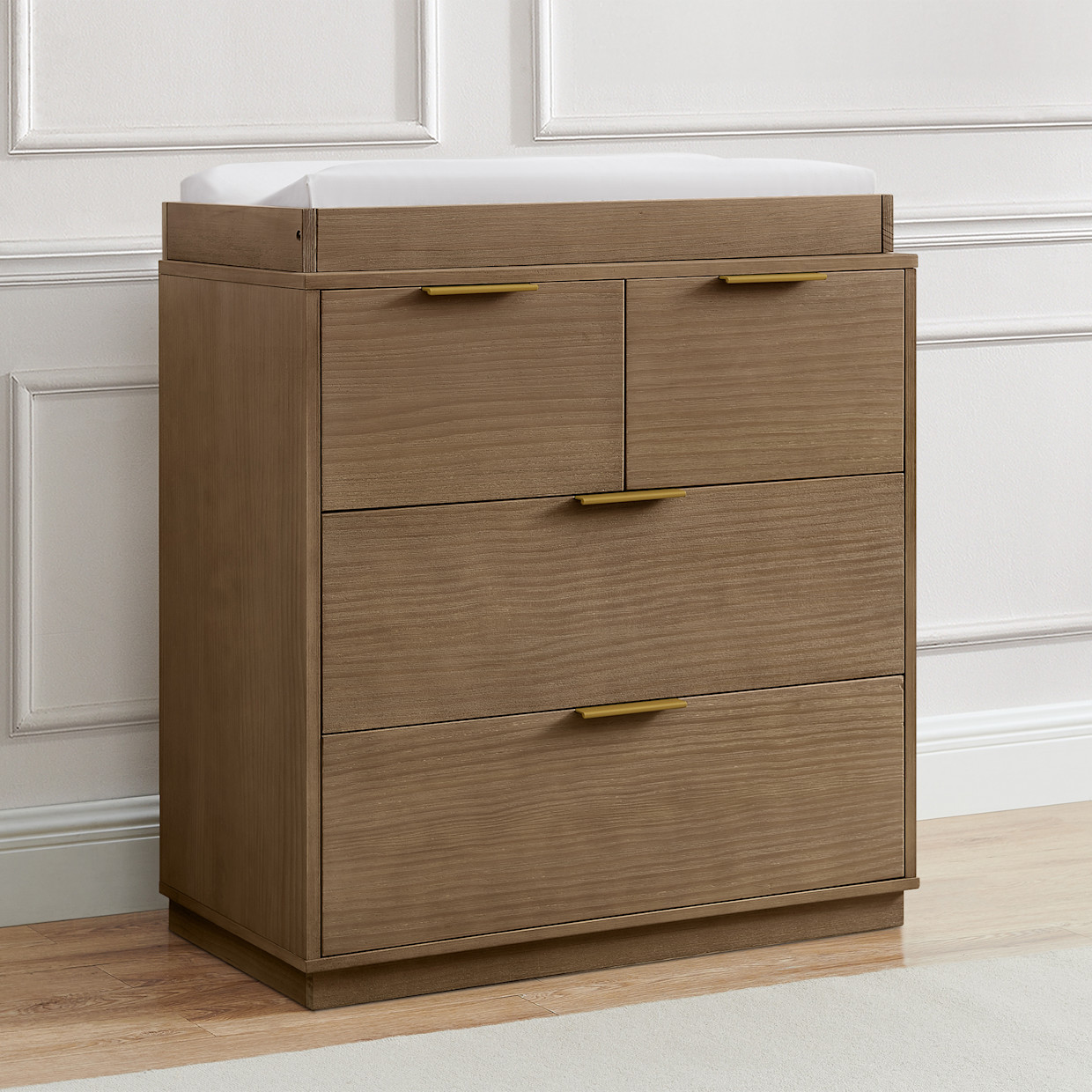 Delta Children Forever 4 Drawer Dresser with Changing Top and Interlocking Drawers - Aged Oak.