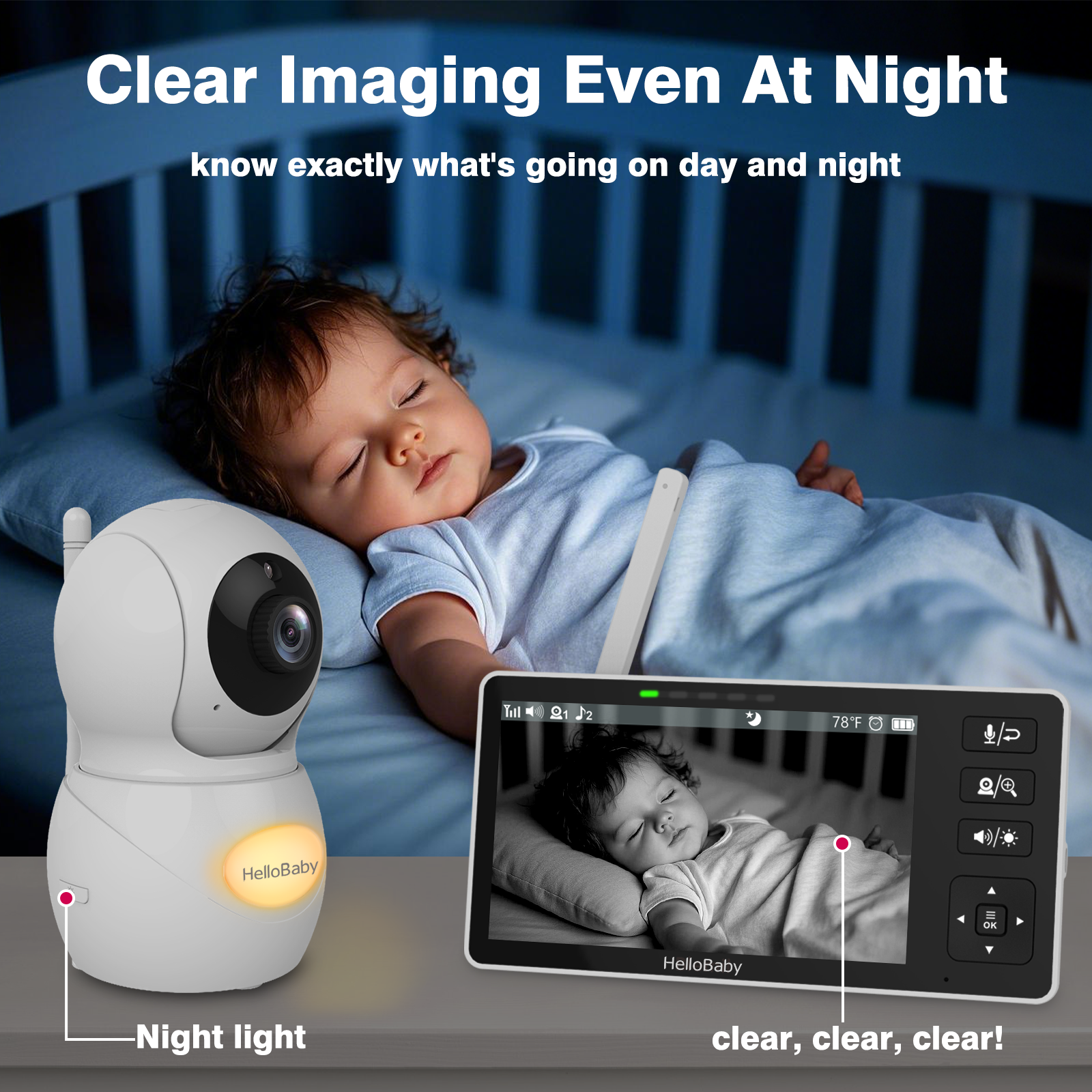 HelloBaby 5.5" HD Non-WiFi Video Baby Monitor with Split Screen.