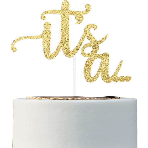 ALISSAR Gold Gender Reveal It's a Cake Topper.