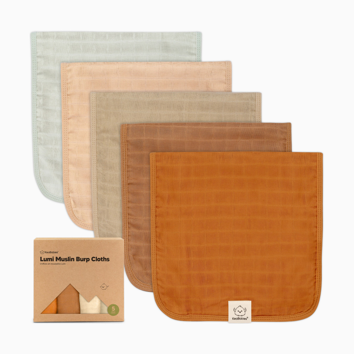 KeaBabies Lumi Muslin Burp Cloths (5 Pack) - Spice.