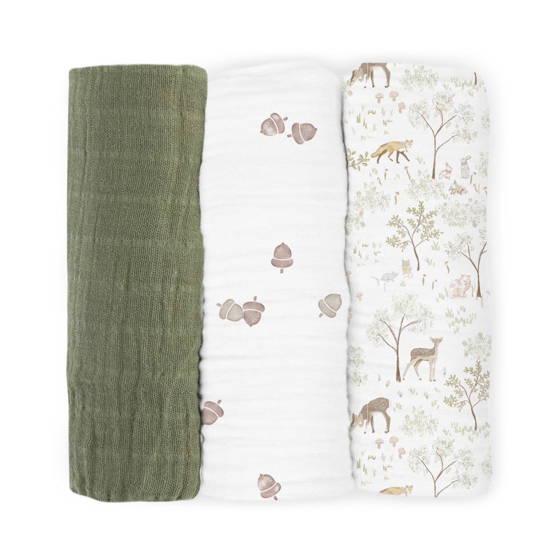 Little Unicorn Cotton Muslin Swaddle 3 Pack - Woodland Friends.