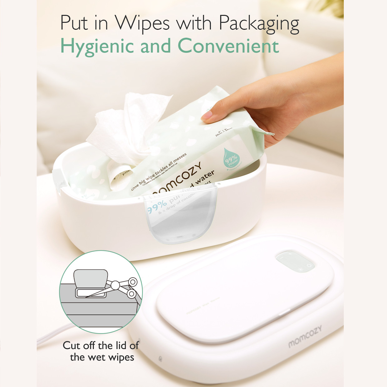 Momcozy Baby Wipe Warmer - White/Clear.