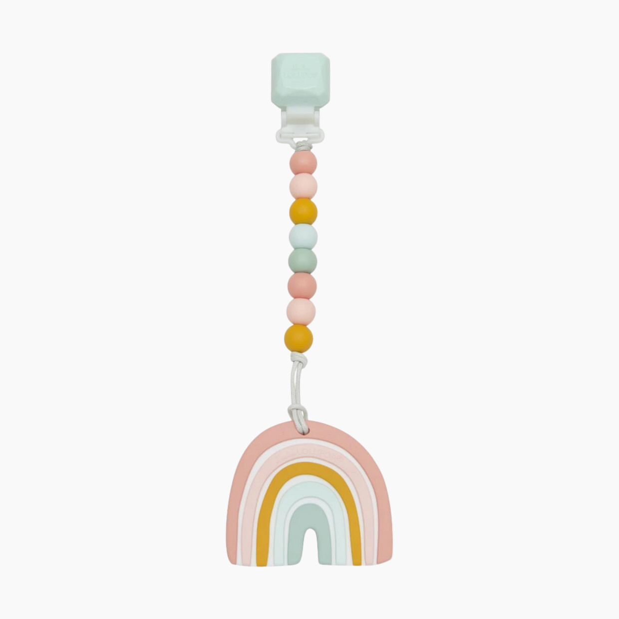 Loulou Lollipop Silicone Teether with Gem Clip - Pastel Rainbow.