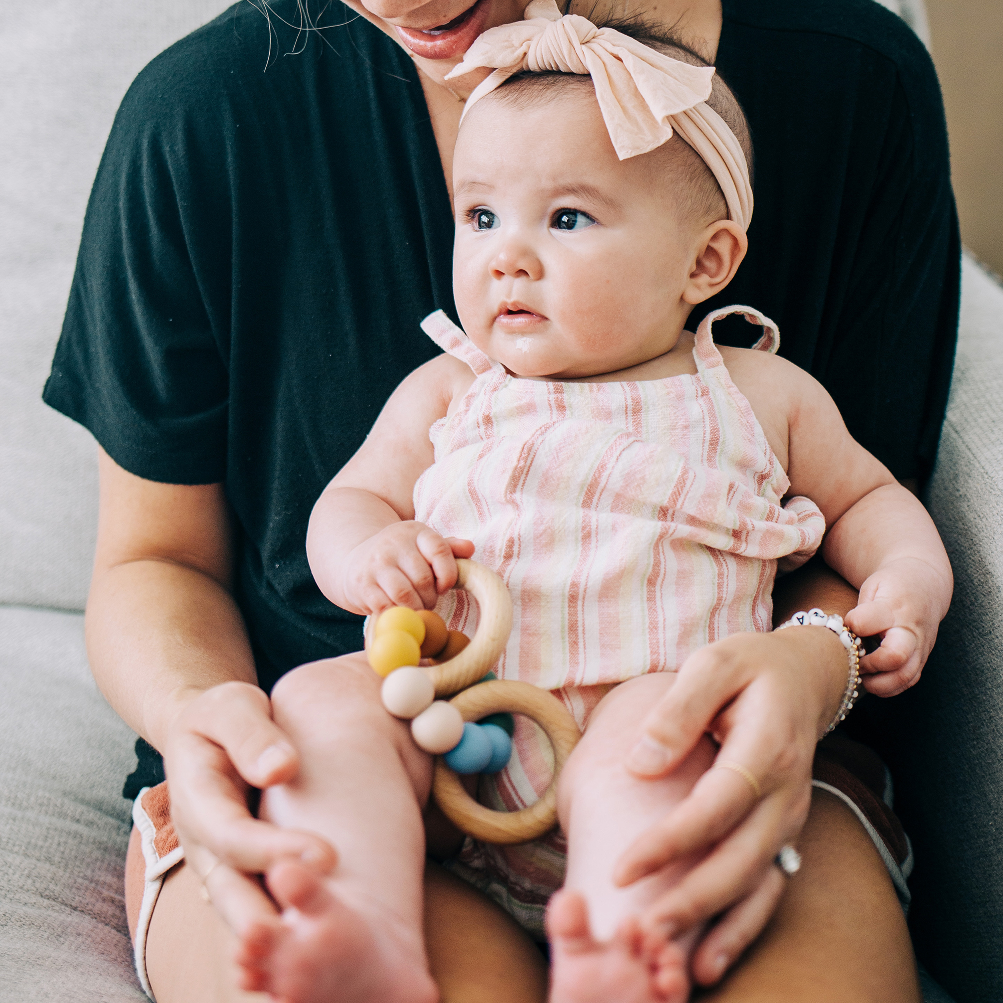 Loulou Lollipop Loulou Lollipop x Babylist Bubble Silicone & Wood Teething Rattle - Modern Primary Multi.