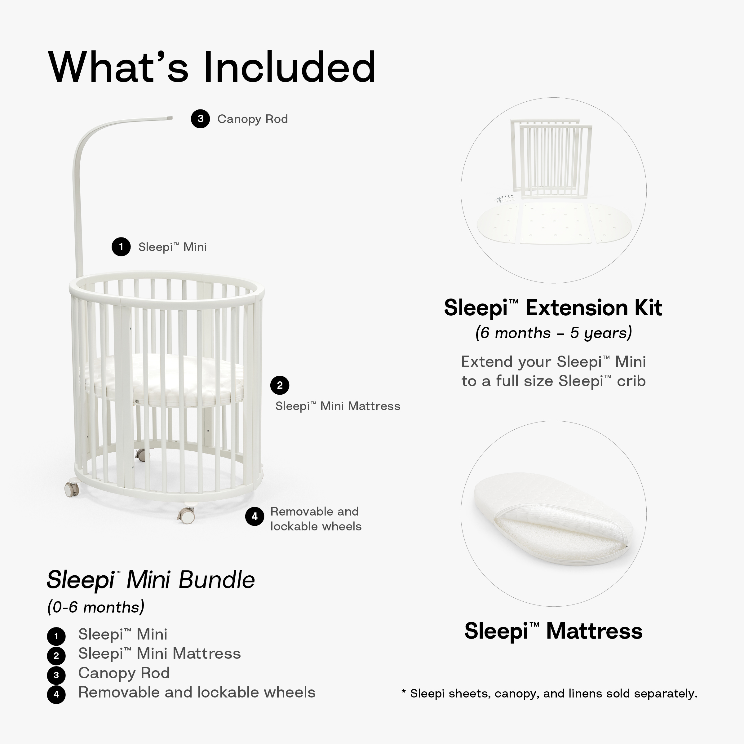 Stokke Sleepi3-in-1 Convertible Crib with Mattresses and Extension Kit - White/White.