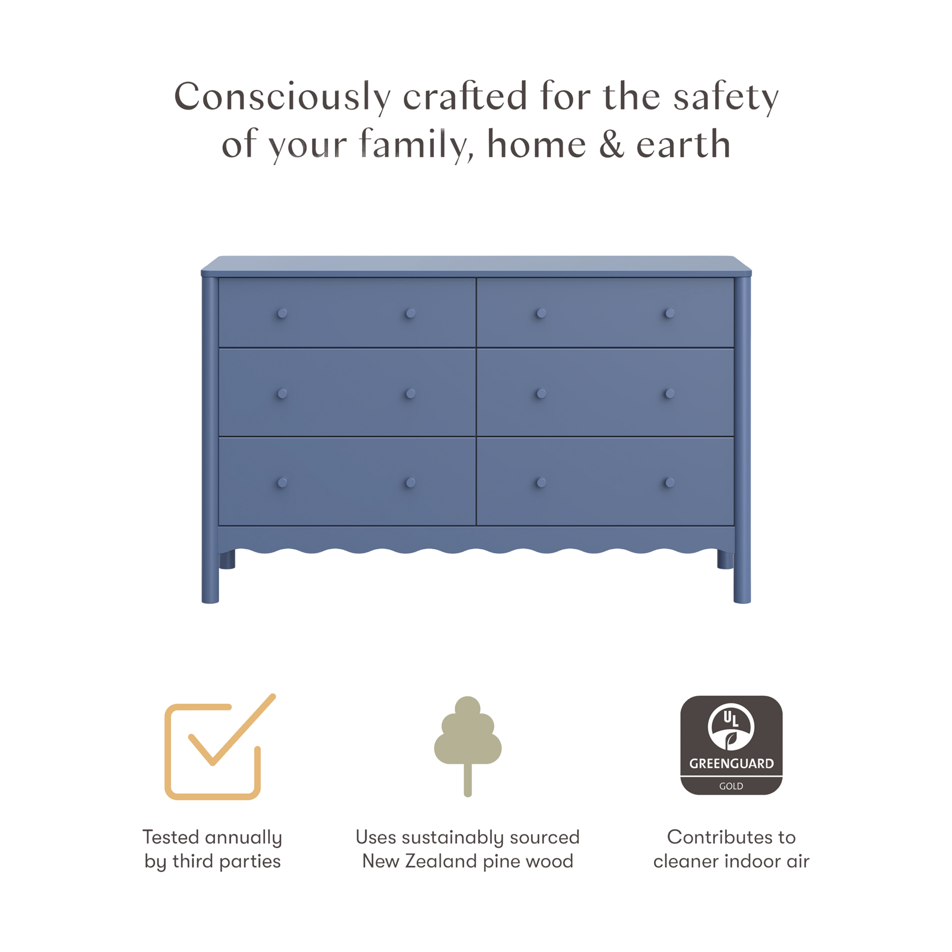 babyletto Swell 6-Drawer Assembled Dresser - Cove Blue.