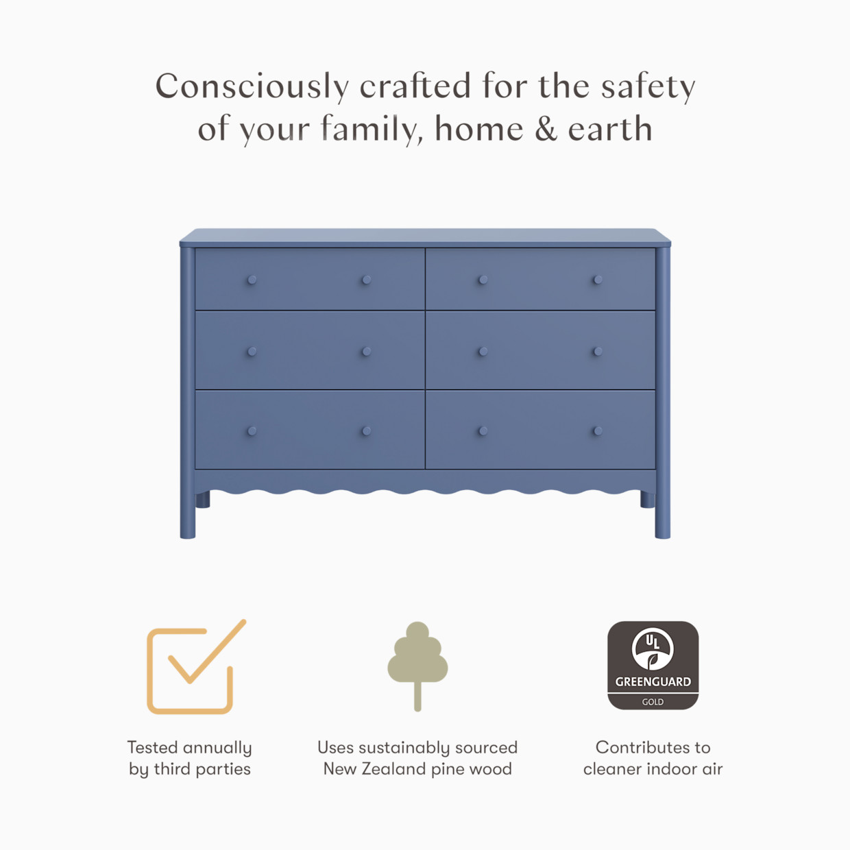 babyletto Swell 6-Drawer Assembled Dresser - Cove Blue.