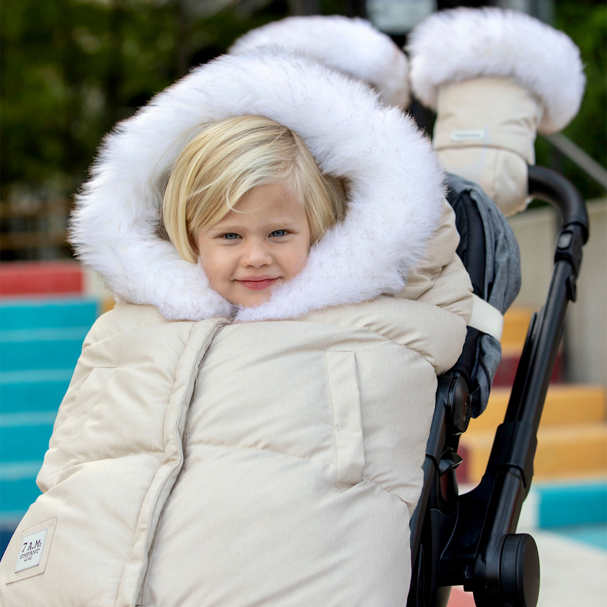 7AM Enfant Blanket 212 - White Fur & Beige Heather, 6 M-4 T.
