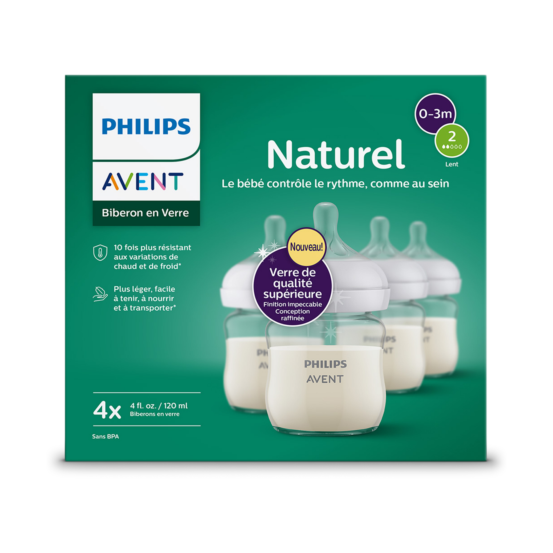 Philips Avent Glass Natural Baby Bottle - 4 Oz, 4.
