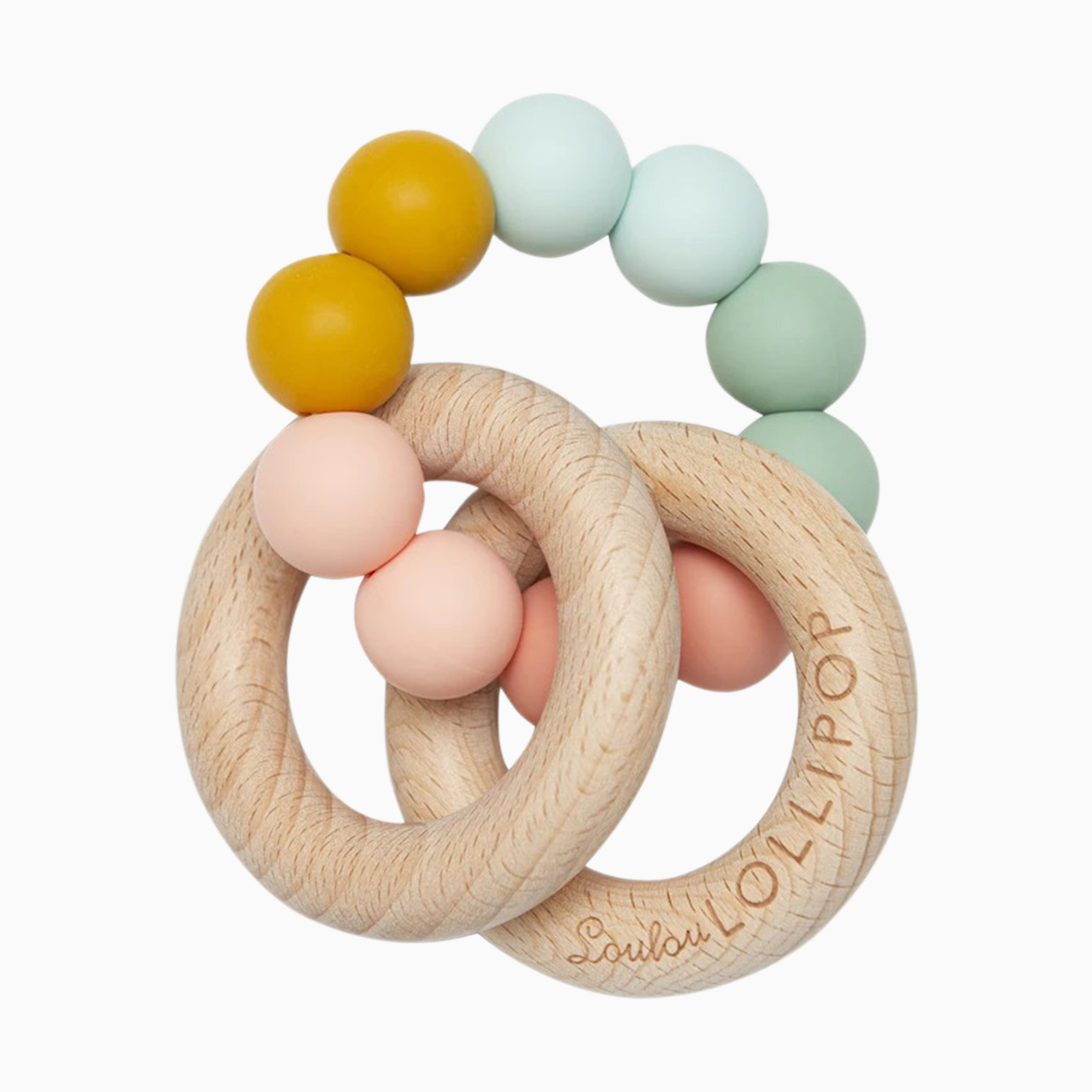 Loulou Lollipop Bubble Silicone & Wood Teething Rattle - Rainbow.