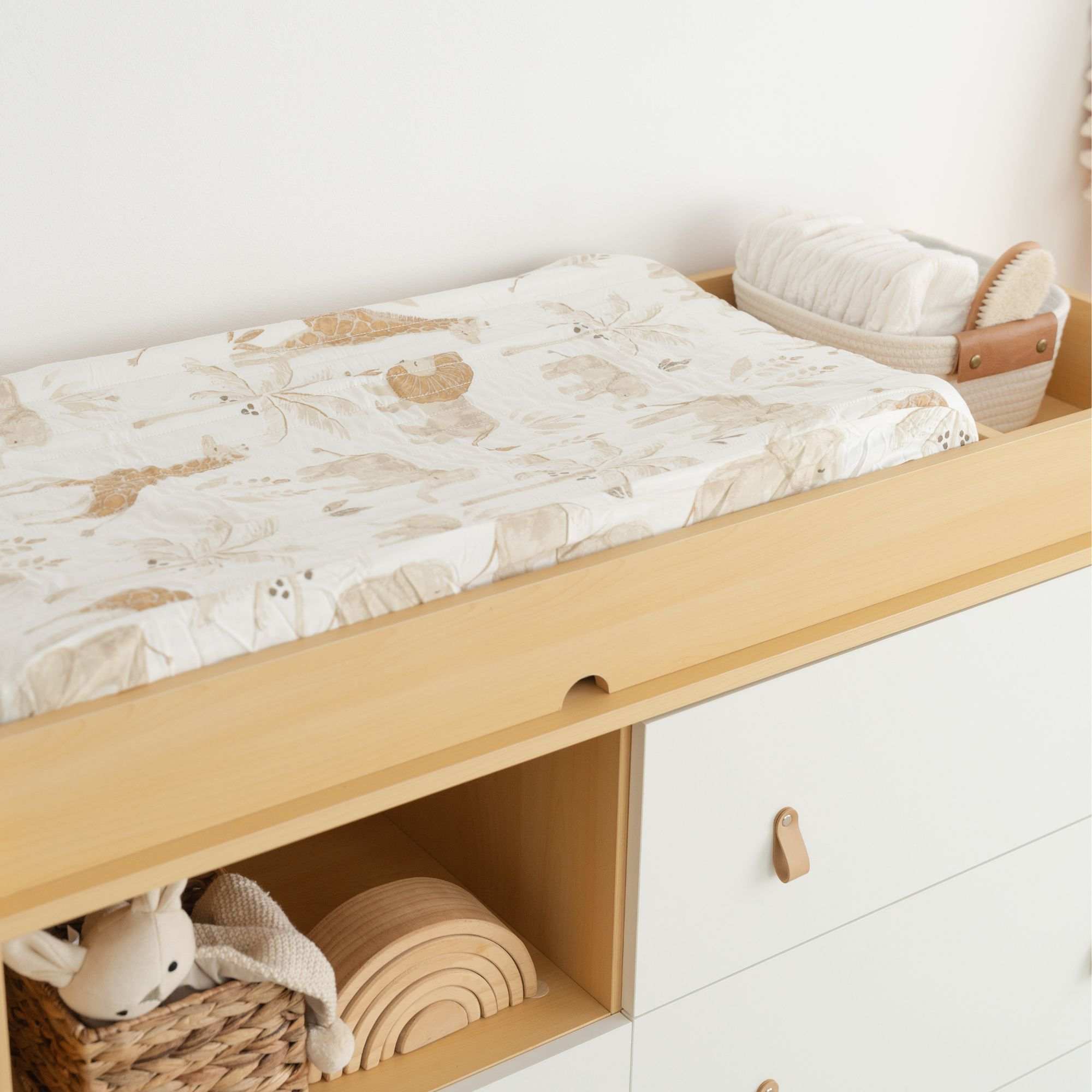 Crane Baby Cotton Quilted Change Pad Cover - Kendi Animals.