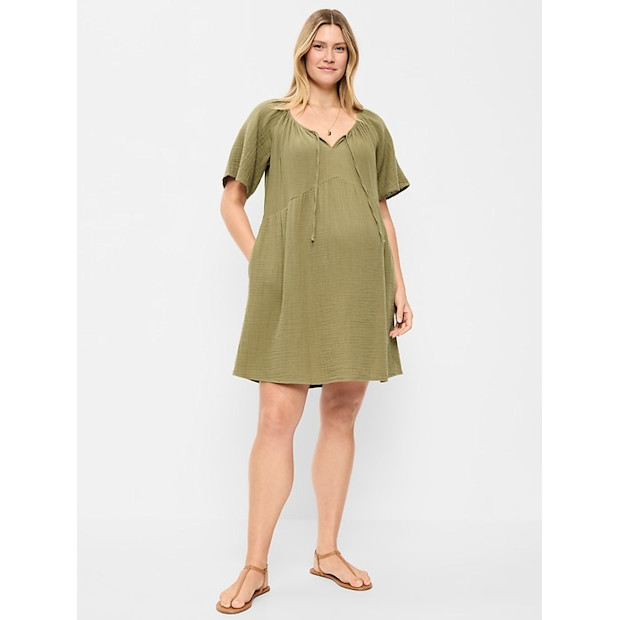 Old Navy Maternity Crinkle Gauze Flutter-Sleeve Mini Swing Dress.