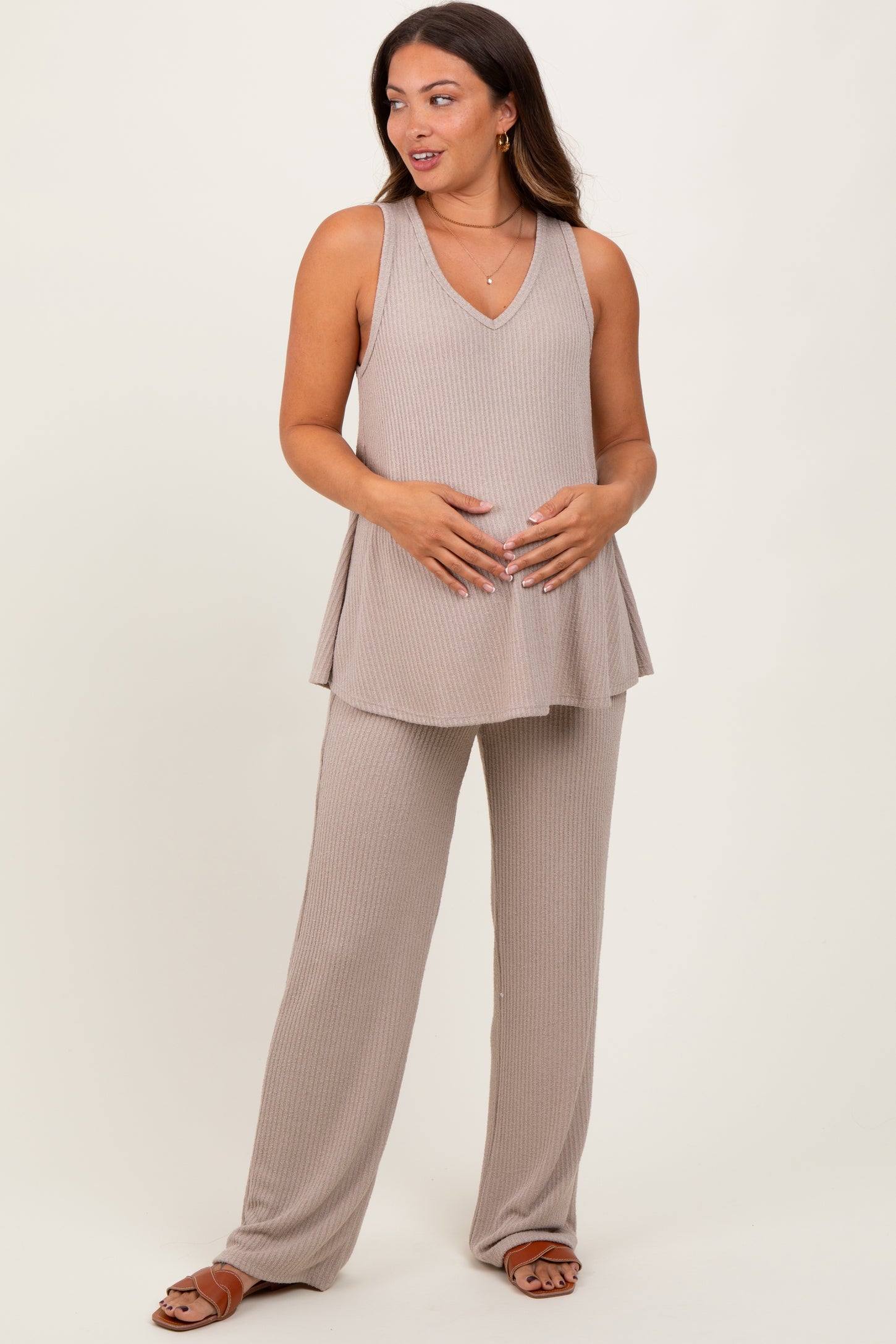 PinkBlush Maternity Rib Knit Tank and Pant Maternity Set.
