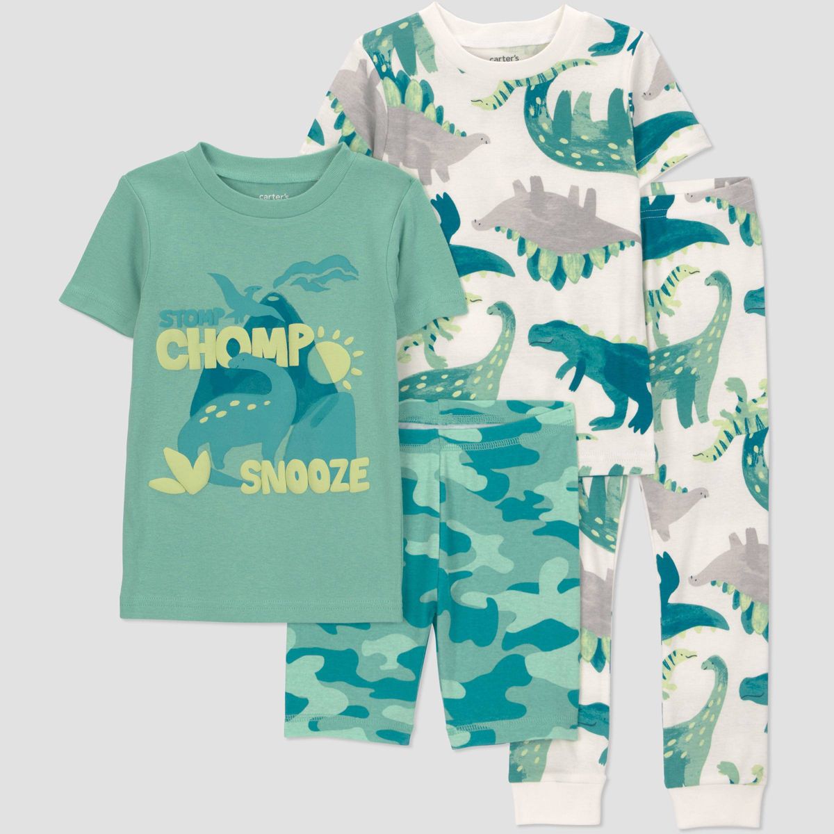 Short Sleeve Cotton Snug Fit Dinosaur Pajama Set .