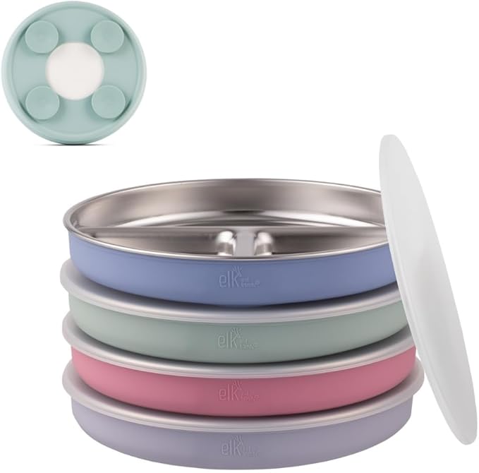Elk and Friends Kids Stainless Steel Divided Plates.