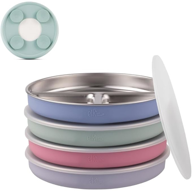Elk and Friends Kids Stainless Steel Divided Plates.