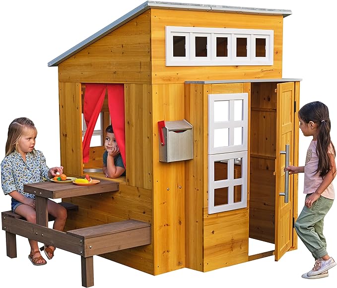 KidKraft Modern Outdoor Wooden Playhouse with Picnic Table - $342.00.