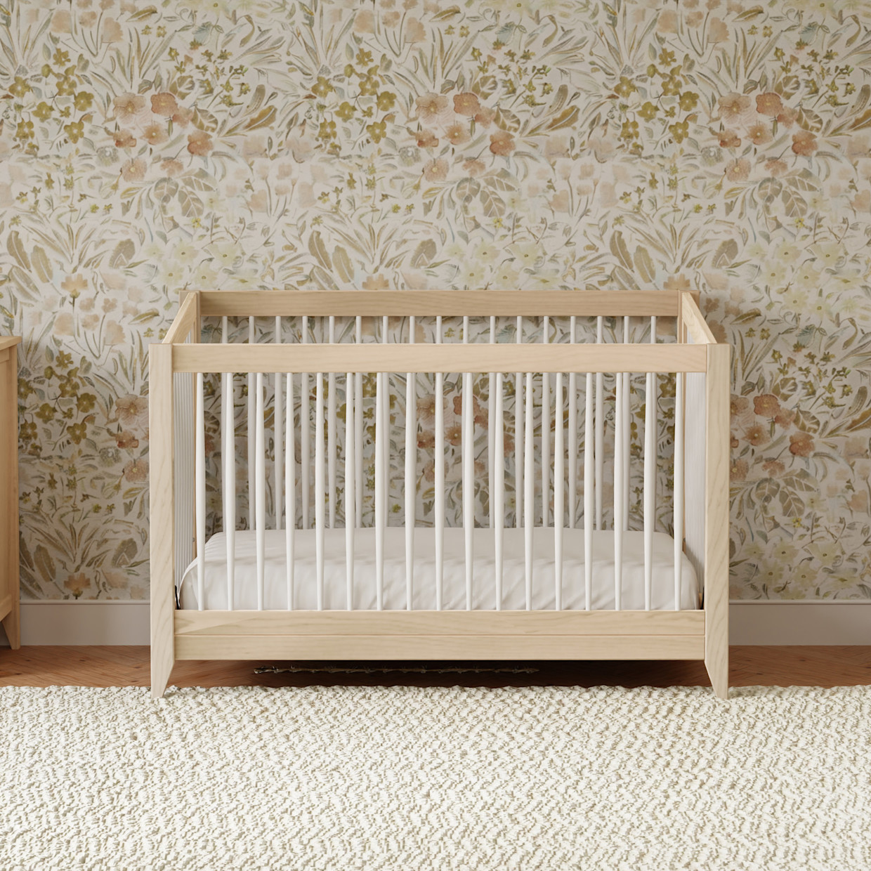 babyletto Sprout 4-in-1 Convertible Crib with Conversion Kit - Washed Natural/White.