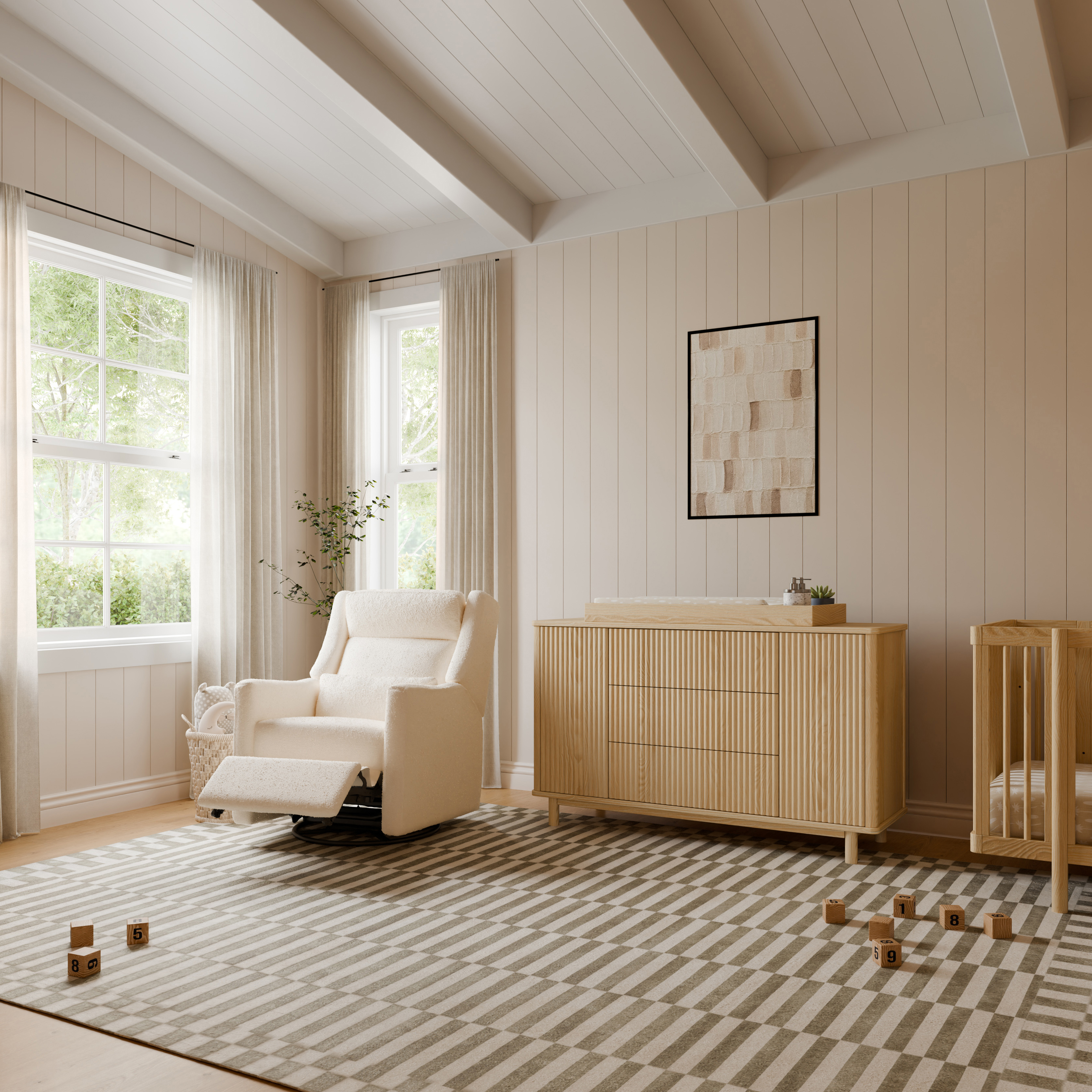 babyletto Kiwi Plus Power Recliner and Swivel Glider - Performance Ivory Boucle.