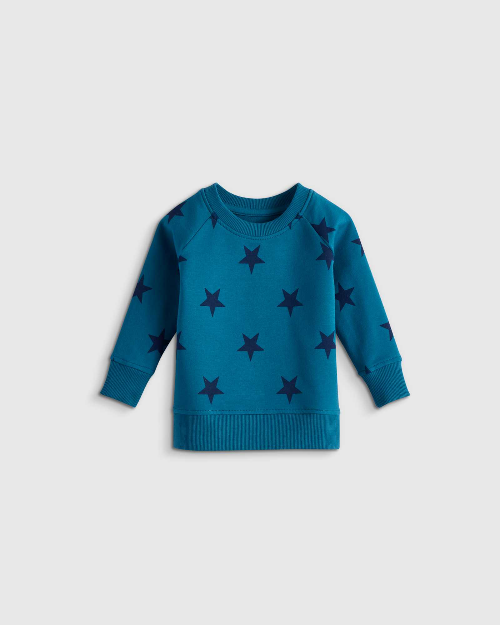Quince Organic Cotton French Terry Crew Neck Sweatshirt - Baby in Blue Stars.