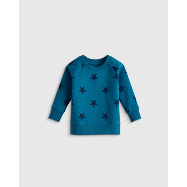 Quince Organic Cotton French Terry Crew Neck Sweatshirt - Baby in Blue Stars.